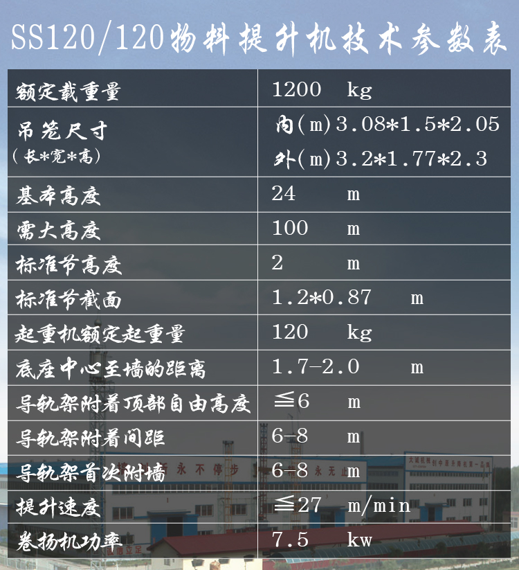 河南大誠機械SS120/120物料提升機參數